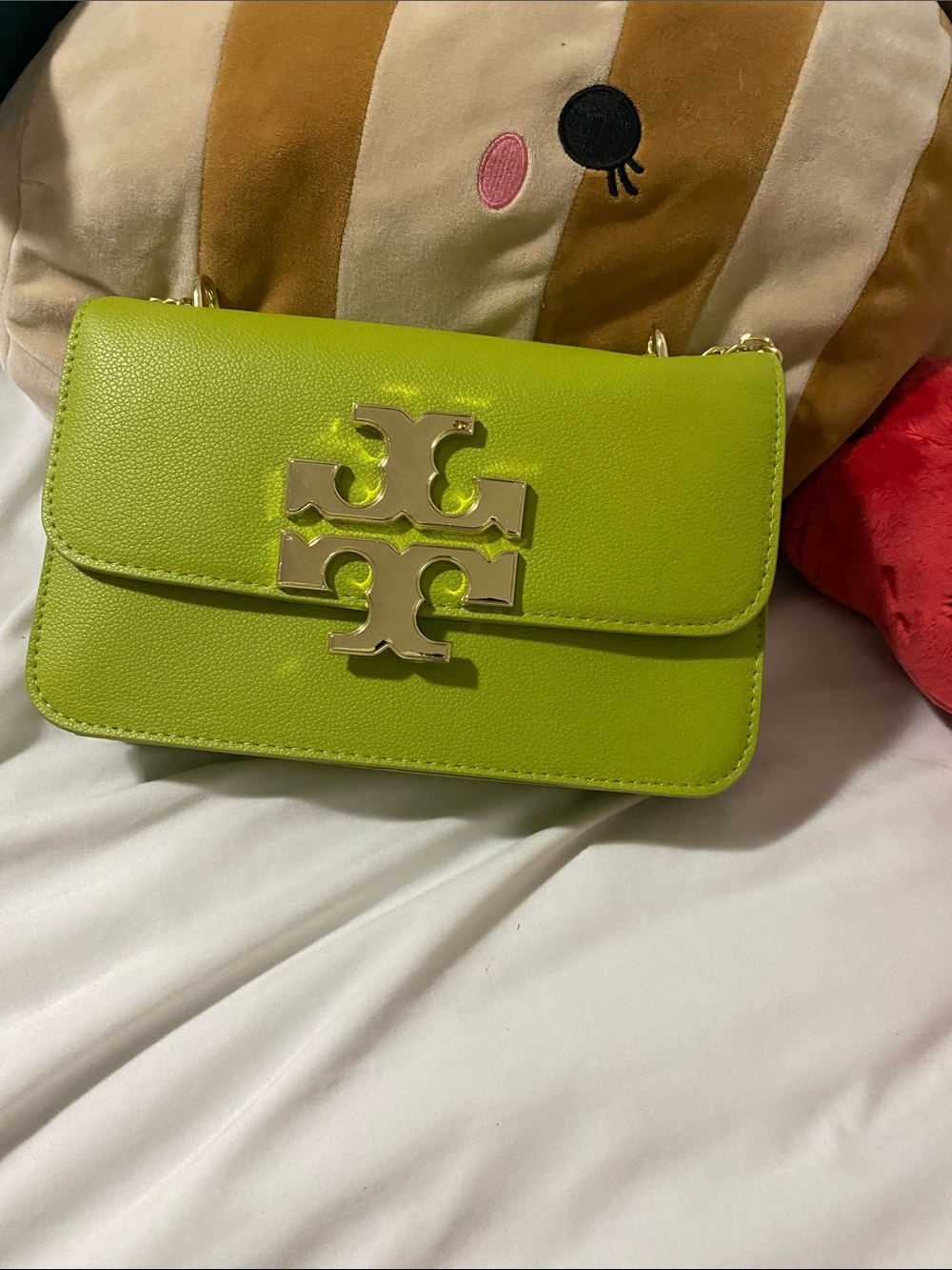 Tory Burch Neon Lime Leather Chain Crossbody